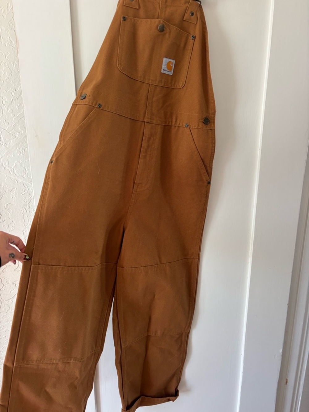 Carhartt Tan/Brown Duck Bib Overalls with Dark Straps - Picture 2 of 9